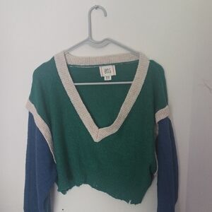 BDG V-Neck Sweater in Green and Blue